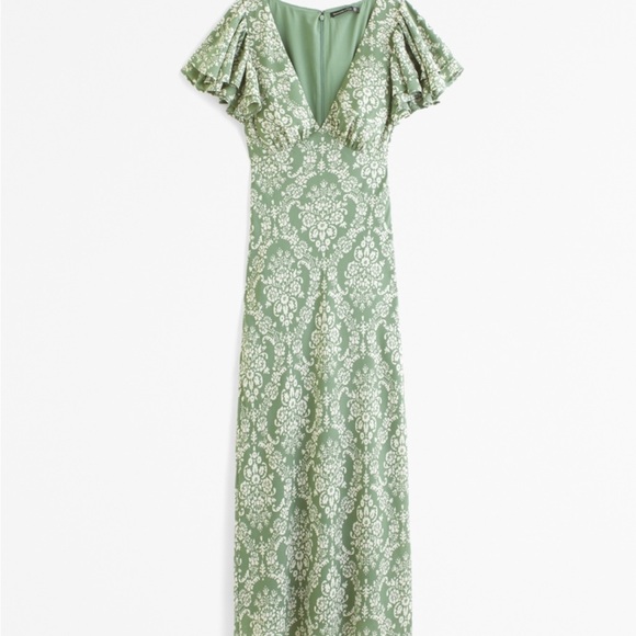 Abercrombie & Fitch Green Flutter Sleeve Midi Dress - Picture 3 of 5